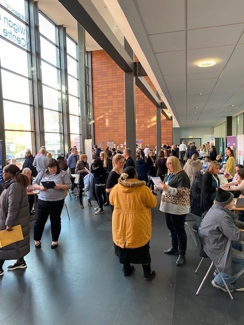 WiganBusiness's tweet photo. Another successful Jobs Fair underway at Wigan Life Centre South, with over 200 attendees so far! @JCPinManchester https://t.co/AFDrk4UH4N