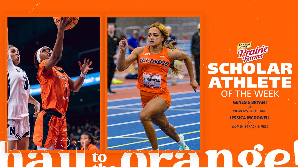 Congratulations to <a href="/IlliniTrackXC/">Illinois Track & Field and Cross Country</a>'s <a href="/jessmcdowell7/">Jess McDowell</a> and <a href="/IlliniWBB/">Illinois Women's Basketball</a>'s <a href="/genesisbryant_/">Genesis Bryant</a> on earning this week's <a href="/PFDairy/">Prairie Farms Dairy, Inc.</a> Scholar-Athlete of the Week award!

#Illini | #HTTO | bit.ly/3JcK5M6