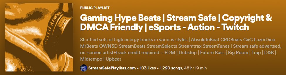 The stream safe Gaming Hype Spotify playlist has hit 100+ likes! It offers a solid 48 hours of music from stream safe sources which are all referenced on the SSP website.
spoti.fi/3Y4tdLP
streamsafeplaylists.com
#streaming #streamsafe #copyrightsafe #dmcasafe #royaltyfree