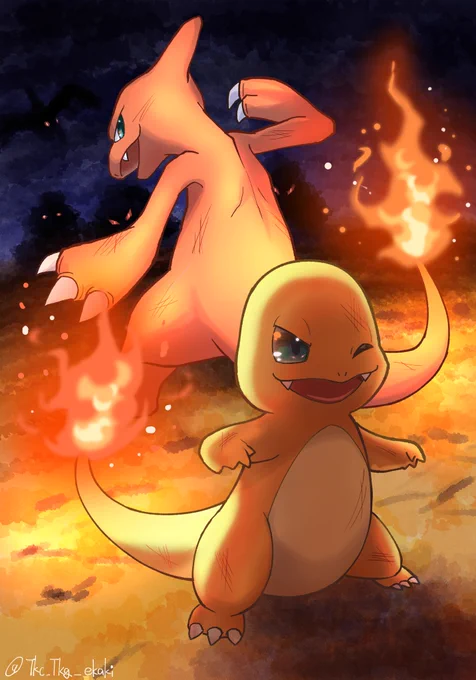 ポケモン図鑑No.1から全部描くチャレンジNo.4 ヒトカゲ / CharmanderNo.5 リザード / Charmeleon「兄弟の猛火」#ポケモンイラスト #Pokemon 