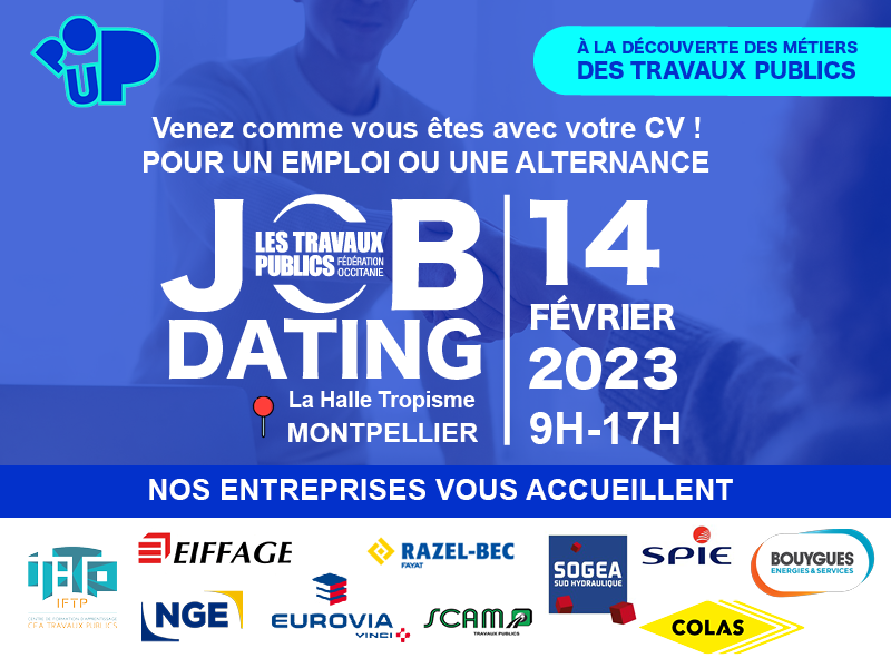 À vos CV ! 💻📝✨ Le Job Dating des métiers des travaux publics aura lieu lors de la journée POP UP "À la découverte des métiers des TP" 🤩
Évènement libre et ouvert à tous. Si vous le souhaitez nous pouvons programmer votre venue, envoyez votre CV à : occitaniemed@fntp.fr 📧