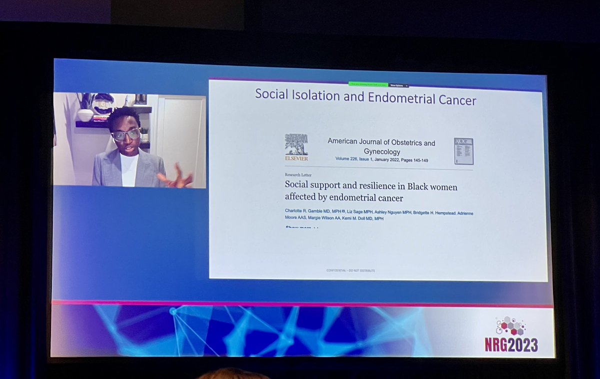 JCohenMD's tweet photo. @KemiDoll presenting important data at #NRG2023 winter symposium: Social isolation related to worse cancer outcomes for black patients with endometrial cancer. Cancer centers need to address this to improve survival. #SISTERstudy @NRGonc @GOG @ShannonWestin https://t.co/1mdQQKkVCf