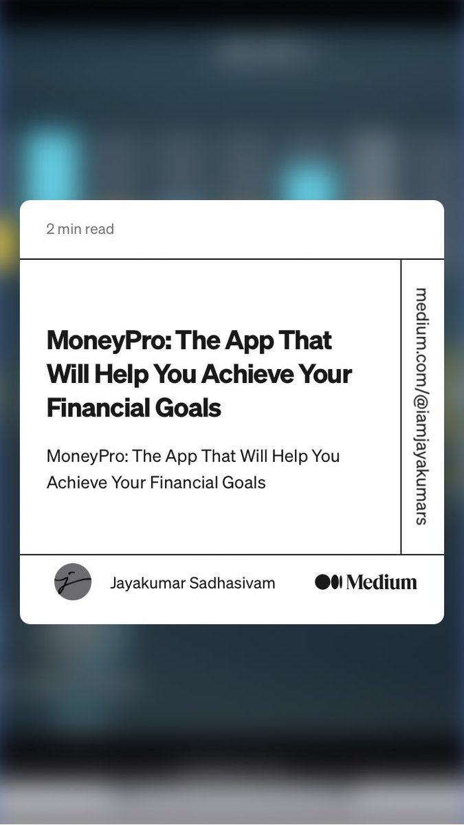 iamjayakumars's tweet photo. “MoneyPro: The App That Will Help You Achieve Your Financial Goals”
https://t.co/soUFR4X5LU
@moneypro #moneypro #finance https://t.co/FCNHL50ZyG