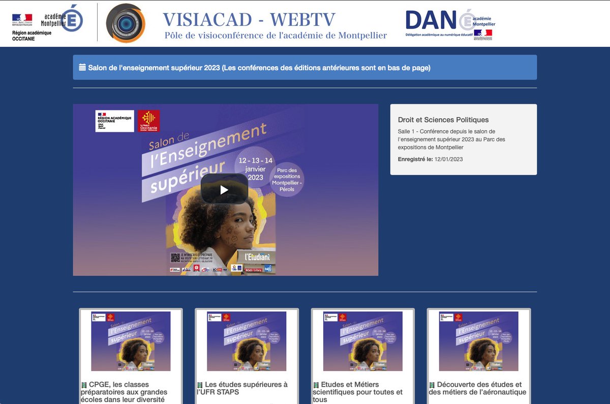 visiacad's tweet photo. Les conférences du salon de l'enseignement supérieur sont à revoir sur le portail https://t.co/S0Iw9lZZqi de @DANEMontpellier https://t.co/aR8IQl0GD3
