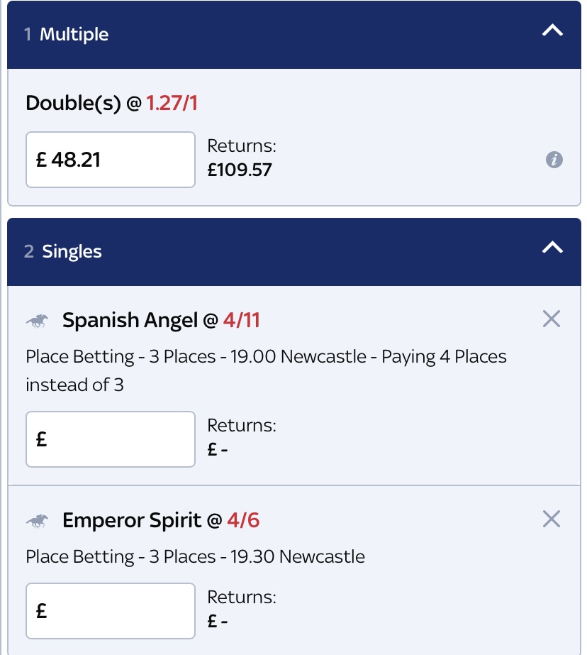 TipsbySoftware's tweet image. Bet 2 of the challenge:

£48.21- £109.57
Both horses to place in the top 3