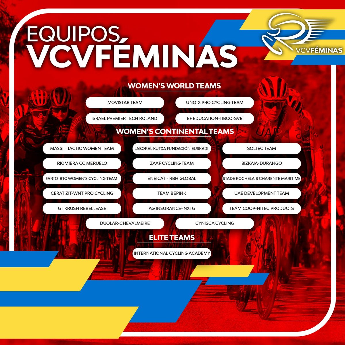 🚴‍♀️ EQUIPOS 5ª VCV Féminas GP <a href="/dipvalencia/">Diputació de València</a> 🚴‍♀️

2️⃣2️⃣ Equipos
4️⃣ World Teams
1️⃣7️⃣ Continental Teams
1️⃣ Elite Team

😍 ¡Cartel de lujo! 😍

#VCV #VCVFéminas #VoltaValenciana