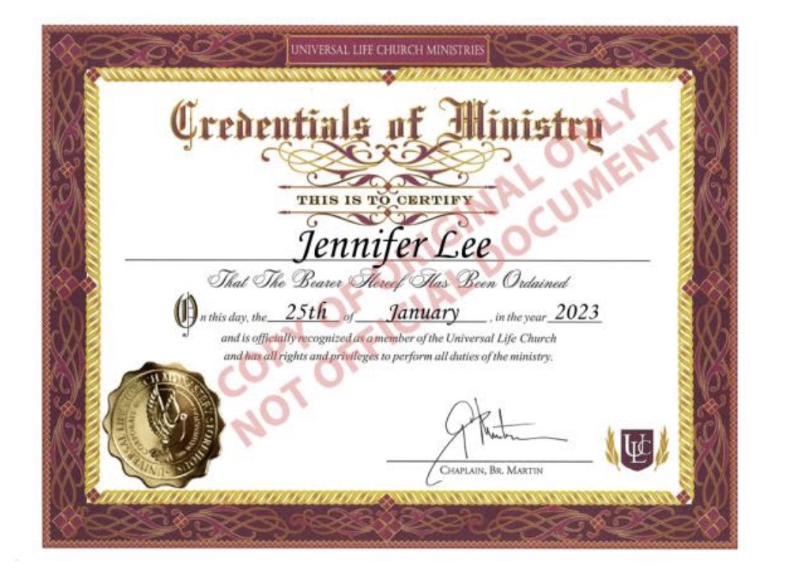 stinkylilgirl's tweet image. I got #ordained online as a minister of the Universal Life Church!!!