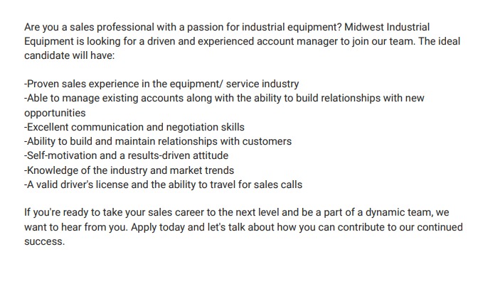 Midwestindeq's tweet photo. Midwest Industrial Equipment is hiring! https://t.co/8sKc1pEq06