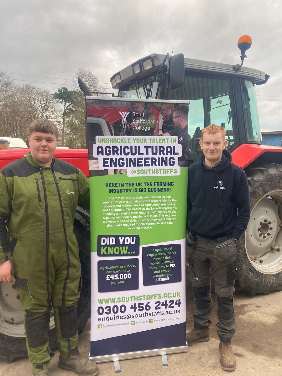 southstaffs's tweet photo. Great to see that Adam and Tom are very happy with their new agricultural engineering banner! 😊🚜

Thinking of a career as an agri-engineer? Check out our courses starting in September at #Rodbaston College ➡ https://t.co/QtWYnNbyC9 https://t.co/8r6v6KvPwg