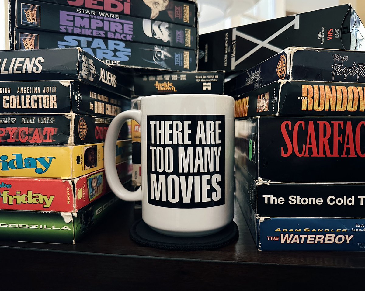 A mug big enough to get you through a double VHS. $15 for 15 oz of pure cinema. toomanymovies.com/product-page/m… #toomanymovies #cinema #physicalmedia #vhscommunity #vhsaesthetic