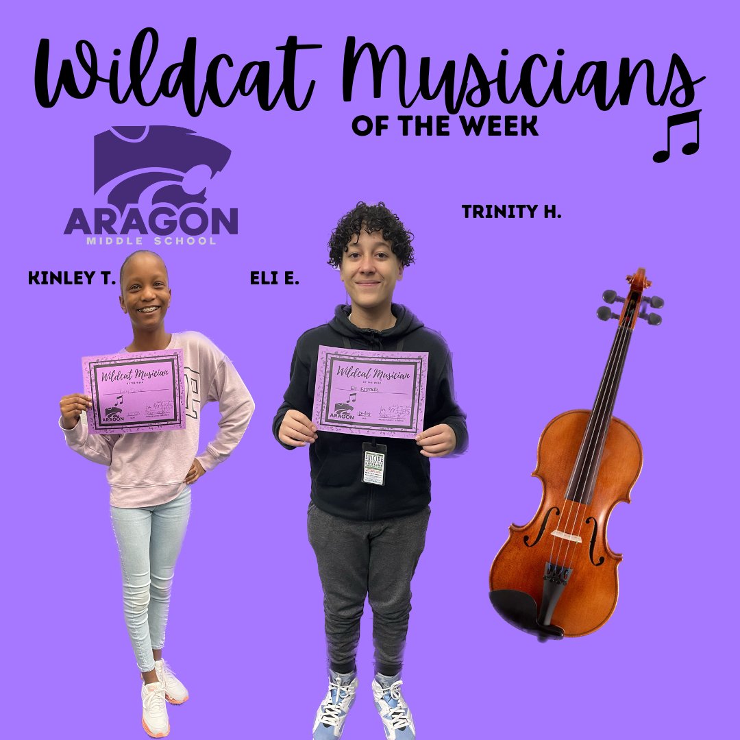 AragonWildcats's tweet photo. Congratulations to our #WildcatMusiciansOfTheWeek Kinley, Eli, and Trinity! Our school is better because of your #WildcatExcellence https://t.co/YpOskD960A