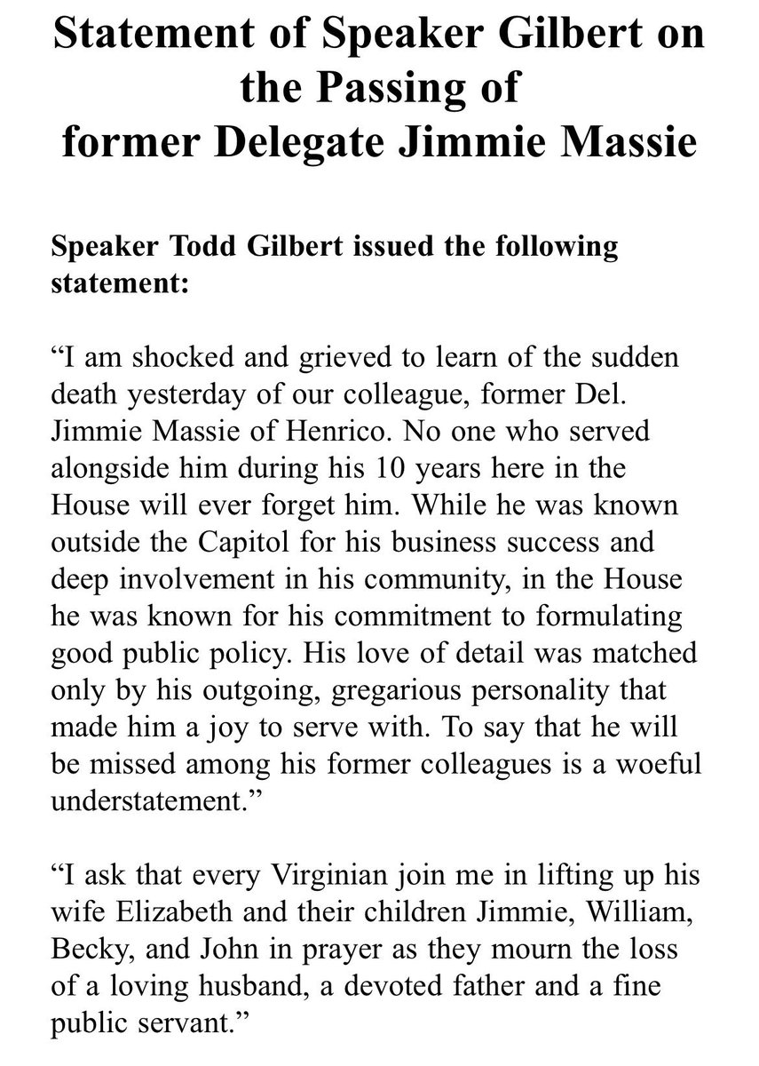 My statement on the passing of our friend and colleague.