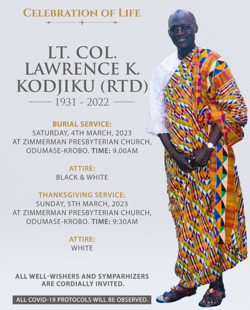 OVAGlobal1's tweet photo. Rest well Lt. Col. Lawrence K. Kodjiku (RTD) Old Vandal and former Military Regional Commissioner, Ashanti Region.
May his soul rest in peace.
#OVAAR #OVAnews https://t.co/JGdjyOGVwe