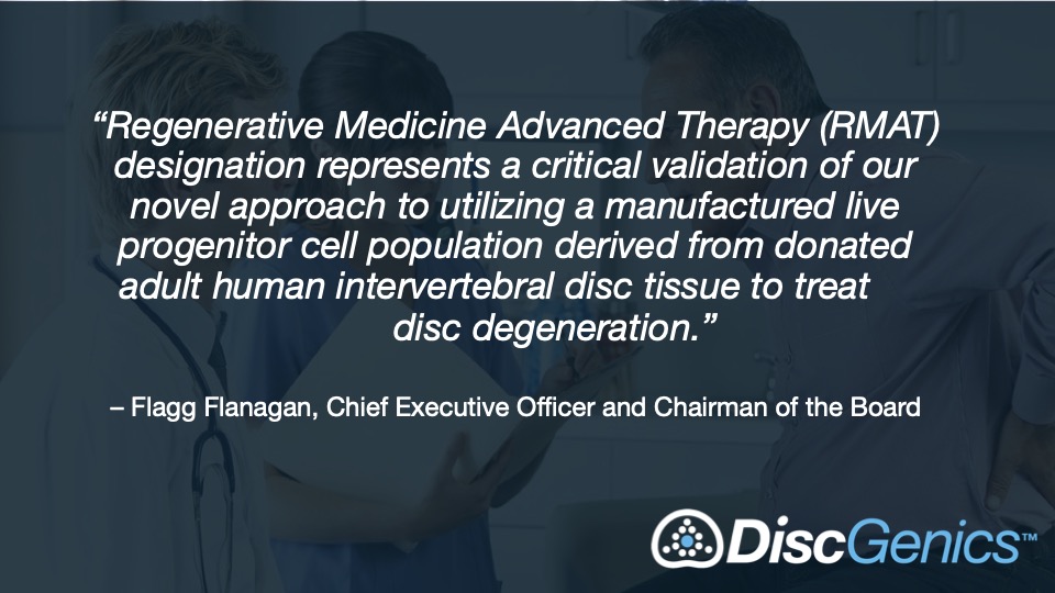 FDA grants Regenerative Medicine Advanced Therapy (#RMAT) designation to IDCT because of its potential to address the unmet medical needs of millions of patients with painful #degenerativediscdisease! bit.ly/IDCT_RMAT