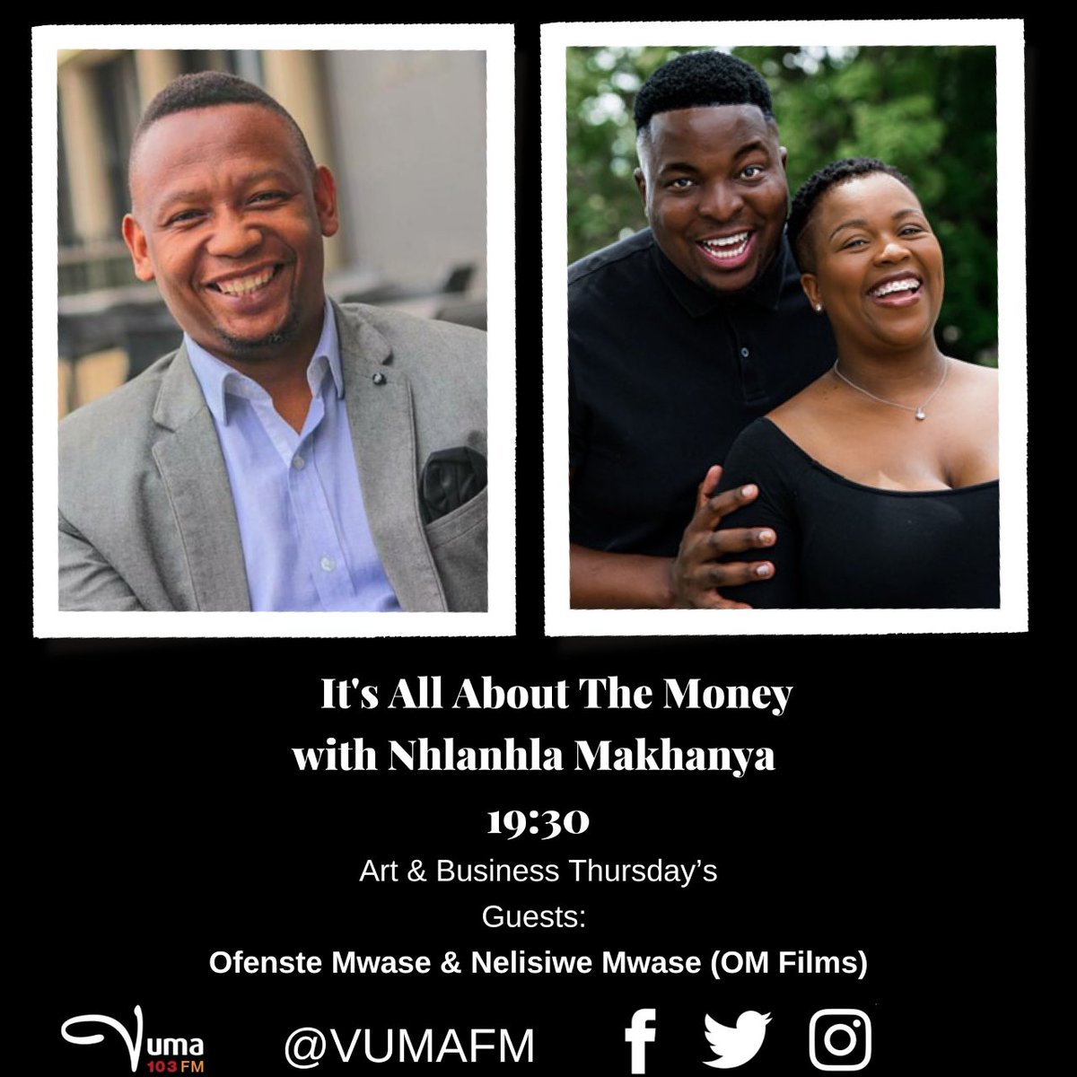 VumaFM's tweet image. #ItsAllAboutTheMoney with @NhlanhlaMak 
Produced by @Zowakha  

From 19h00-20h00

Subject: #EskomDebacle &amp;amp; #ArtThursday 

ON AIR: 
- We will be joined by #SouthAfricanYouthEconomicCouncil     
- We will also be joined by @OMFilmsSA  

Studio: 086 10 10 300
VN: ￼⁨065 933 7172