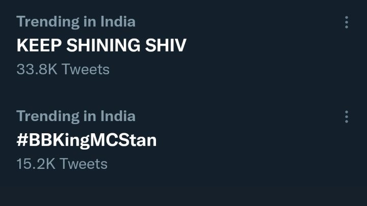 Two taglines are trending 🔥🔥
And one is for bro MC 👍
#StopDefamingShivThakare 
#BBKingMCStan 
KEEP SHINING SHIV #BBKingMCStan