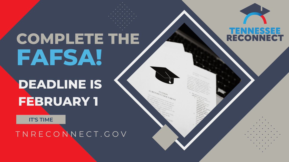 TNReconnect's tweet photo. Tennessee adults-If you are planning to attend school in the summer 2023 academic term, be sure to Submit the 2022-23 FAFSA by February 1, 2023. As always, reach out to your Navigator if you have any questions!
Application: https://t.co/pieurcHiI6 https://t.co/P4d070FmPz