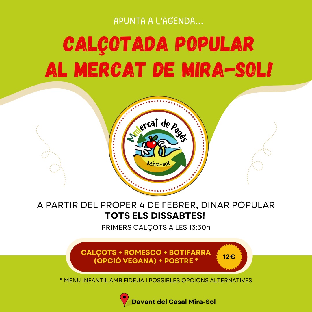 ❗️Atenció que venim amb bones notícies❗️
És temporada de #calçots i al Mercat ho sabem molt bé. A partir de dissabte 4 de febrer també tindrem calçots tots els dissabtes al #mercatdepages de #MiraSol

Us animem a tastar-los! 😋