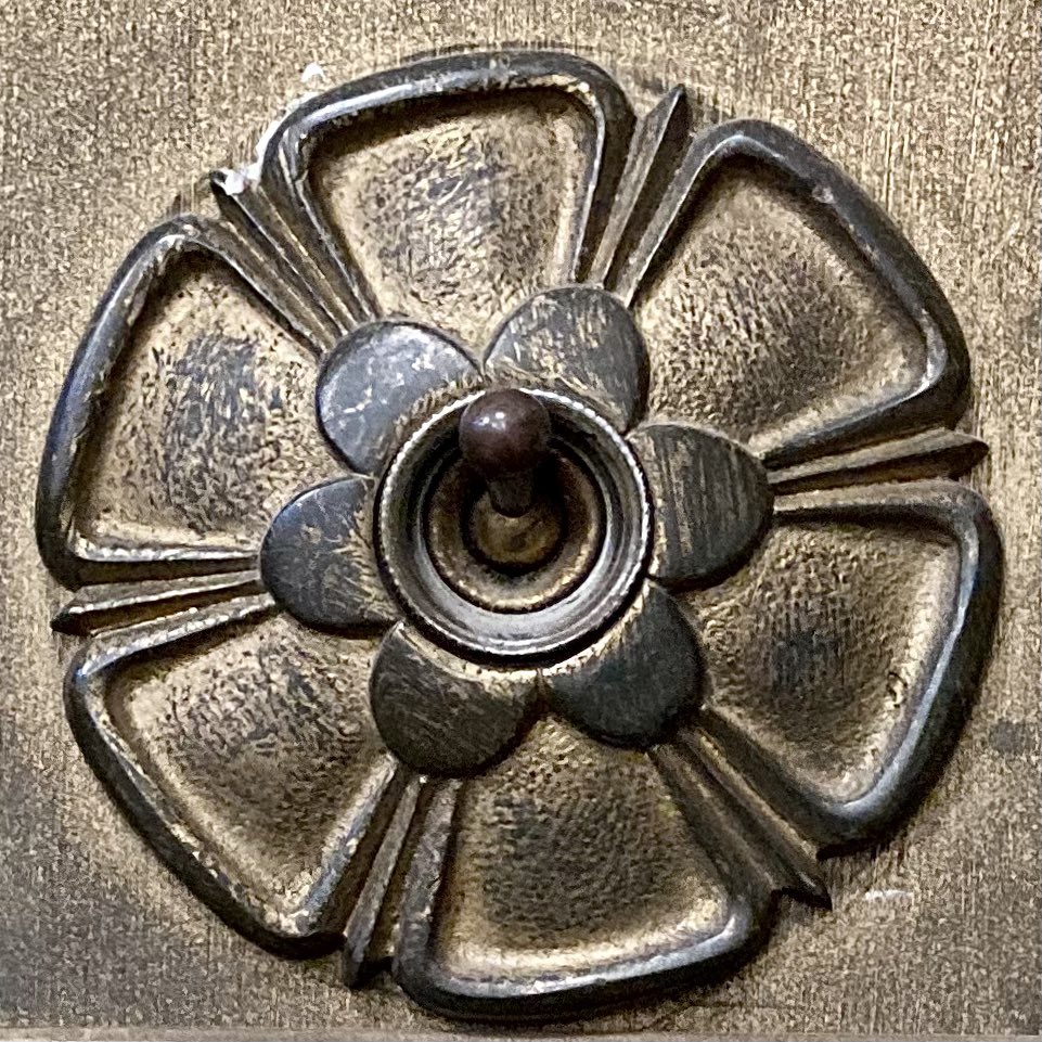 JillWhitelock's tweet image. Delighted to discover a concealed switch in a decorative metalwork flower at @theUL. #LibraryHardware 😍