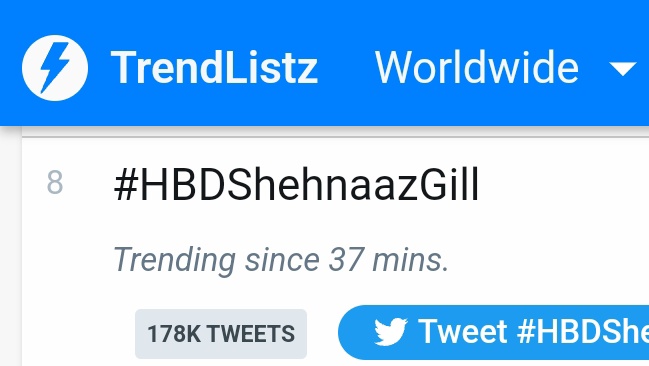 Trending at no. 8 in Worldwide 🔥

#HBDShehnaazGill
