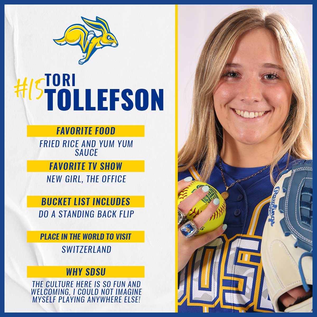 Jackrabbit Softball (@gojackssb) on Twitter photo Another day closer! Weโre 1๏ธโฃ5๏ธโฃ days away which means we get a ๐ at <a href="/toritollefson/">Tori Tollefson</a>. #GoJacks ๐ฐ Another day closer! Weโre 1๏ธโฃ5๏ธโฃ days away which means we get a ๐ at <a href="/toritollefson/">Tori Tollefson</a>. #GoJacks ๐ฐ