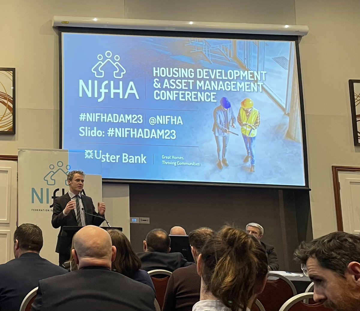 NIFHA Chief Executive <a href="/SeamusLeheny/">Seamus Leheny</a> closes what was a very successful Development &amp; Asset Management conference. We need to secure #netzero funding that other jurisdictions are getting that we are missing out on. #NIFHADAM23 #housingassociations #socialhousing