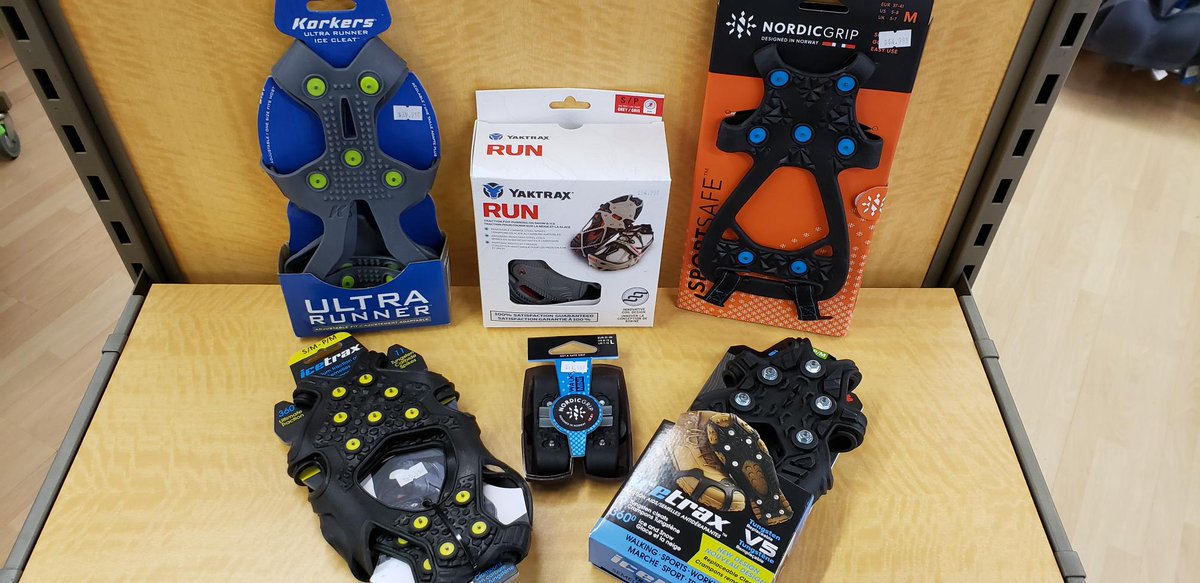 WaterlooRR's tweet photo. Stay Safe while running, walking and hiking this winter!

Slip on traction aids will give you the confidence you need when your path is covered in snow and ice.

Nordic Grip walk safe mini and Runner, Ice Trax &amp; Ice Trax V5, Korkers Ultra runner Ice cleats and the Yaktrax Run. https://t.co/KMTzgRIZ4B