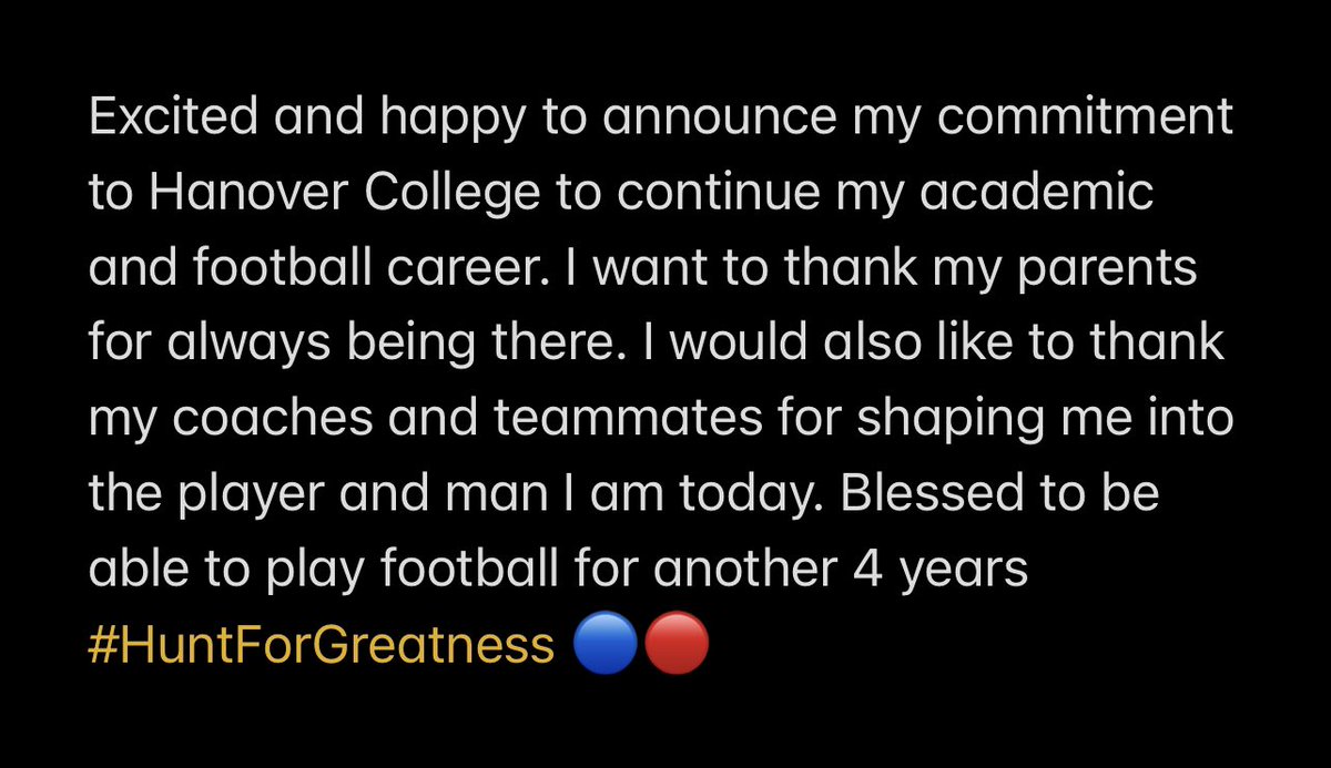 BenPurciful's tweet photo. Excited to announce my commitment to Hanover College @HanoverFTBL @NPCoachRalph @NPHSDragons https://t.co/RPdQBJy888