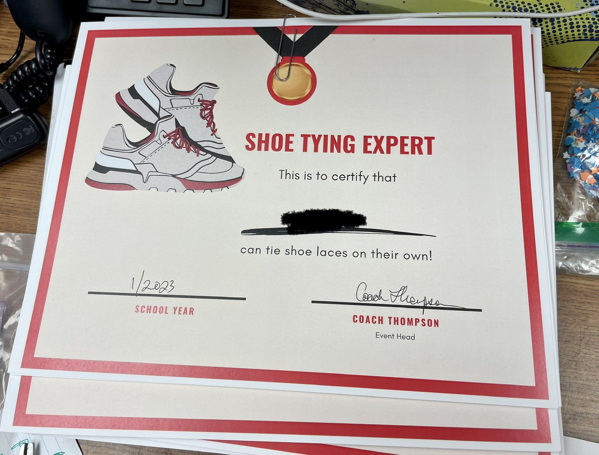 KAThompson05's tweet photo. We introduced shoe tying skills in #motorlab beginning of December w/ our K-2 Ss. We have more than 40 students able to tie shoes and many more continuing to find success! I have a stack of certificates to send out soon ❤️@twomileprairie #CPSBest #finemotorskills https://t.co/rLgRkHhsWX