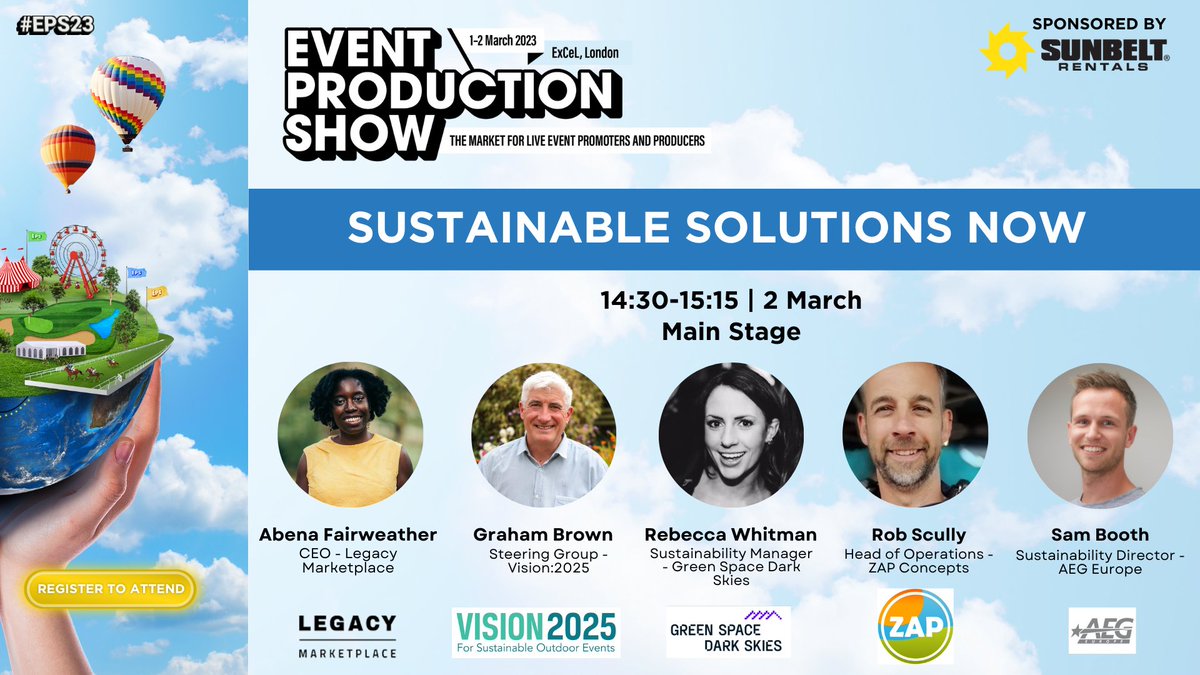 New Panel Announcement! #EPS23 Main Stage sponsored by @sunbeltrentaluk will host - Abena Fairweather - Legacy Marketplace, Graham Brown - @EventVision2025, Rebecca Whitman - @GreeSpaceDarkSkies, Rob Scully - ZAP Concepts and Sam Booth - @AEGworldwide