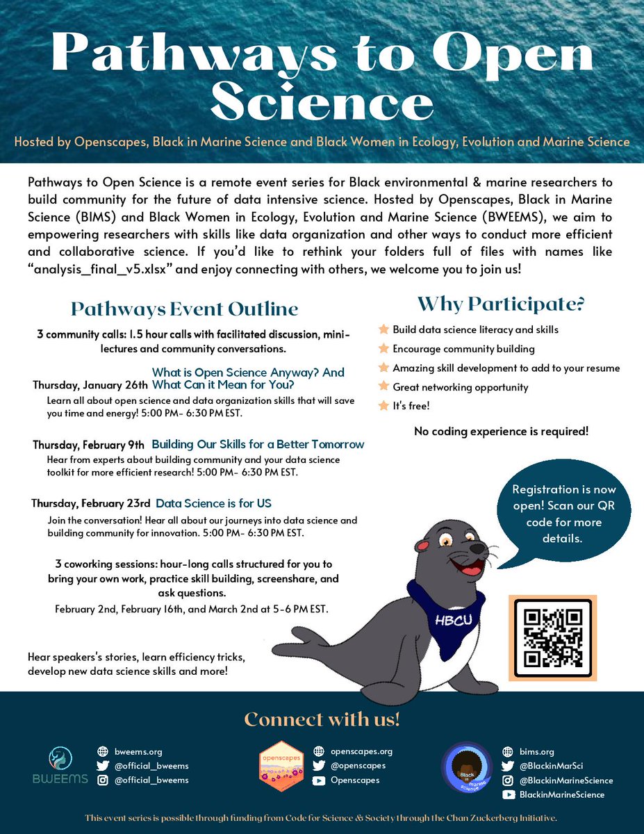 openscapes's tweet image. Excited! Today @_ileanaf launches “Pathways to Open Science” at @openscapes. She found #opendatascience so powerful, she created this program for Black environmental &amp;amp; marine researchers to build community for the future of data intensive science.