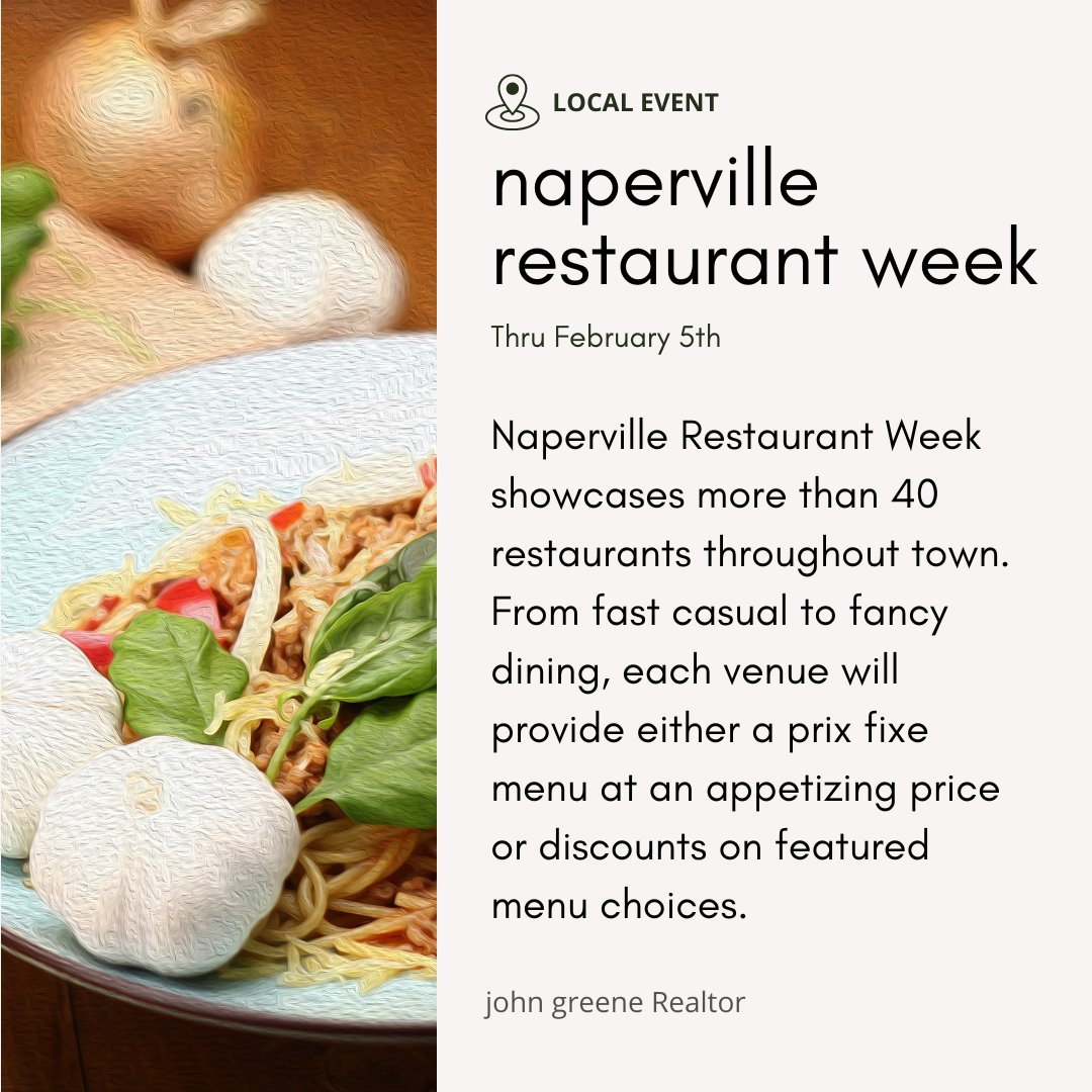 Naperville Restaurant Week is in full effect through February 5th! With more than 40 local businesses participating, there are plenty of opportunities to try something new and visit some of your favorite spots! 

Learn more here: bit.ly/3Grxf8C

#livelovelocal