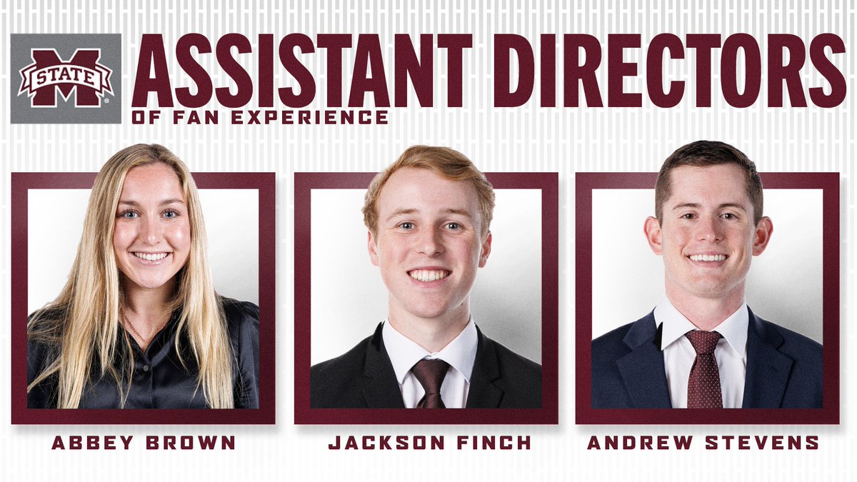 HailStateMKTG's tweet photo. The @HailStateMktg Fan Experience department is excited to announce three new Assistant Directors of Fan Experience!

Welcome to the FaMily, @aabbeybrownn, @jacksonrfinch , and @AndrewRStevens_ !

#HailState https://t.co/XzV7um4XzM