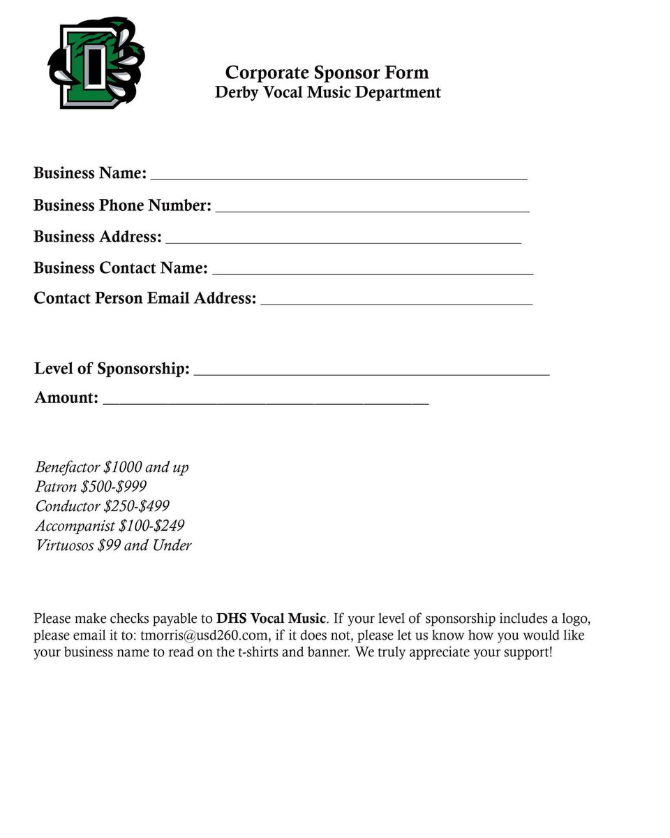 derbymadrigals's tweet photo. The DHS Madrigals will be competing in the "American Classic Tours" music festival in Dallas, Texas in April! To offset travel costs for the kids, we are opening up this fundraising opportunity to local businesses. If you know of a small or large business in or around Derby (1/2) https://t.co/Y7phceI6nK