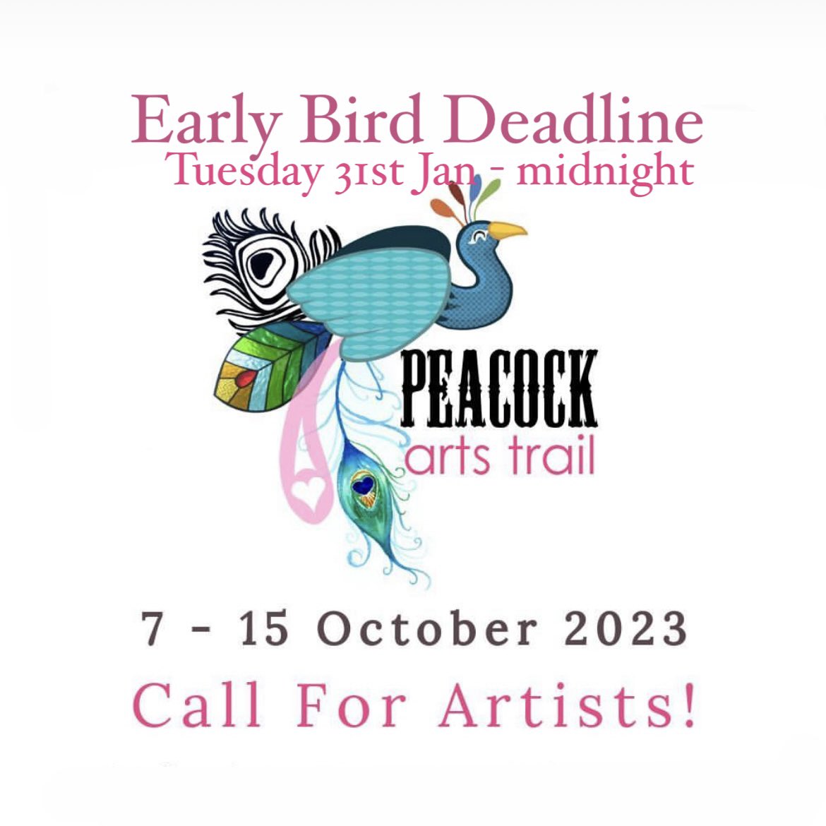 peacocktrail's tweet photo. Reminder of our deadlines to apply for #peacockartstrail Early bird deadline 31st Jan, FINAL deadline 1st March https://t.co/ddkH71oCcS #peacockartstrail2023 #corsham #wiltshire #wiltshirelife #wiltshour https://t.co/t2v92PovKF