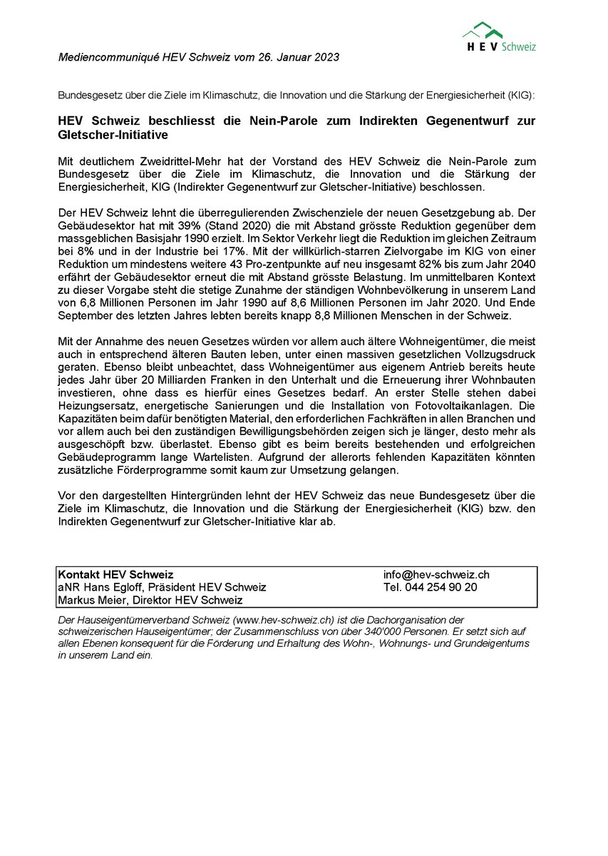 Ernsthaft? Der #HEV gibt Nein-Parole zum indirekten Gegenvorschlag zur #Gletscherinitiative? Casafair #EigentumMitVerantwortung ist überzeugt, dass Subventionen für Heizungsersatz und ökologische Sanierungen Eigentümerinnen und Eigentümern nutzen....
casafair.ch/wohneigentueme…