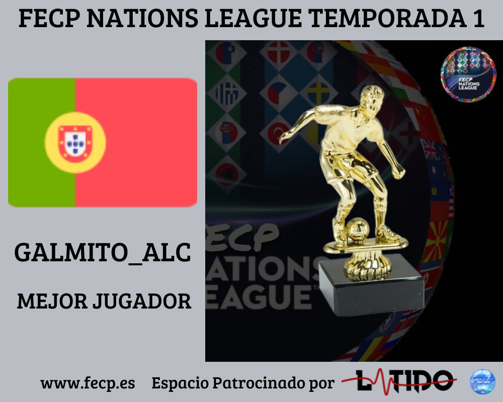 🏅GALA FECP
🗓️TEMPORADA 3
🏆NATIONS LEAGUE TEMPORADA 1

GALMITO_ALC de 🇵🇹 <a href="/Jabatos_FC/">Jabatos FC</a>
Mejor Jugador