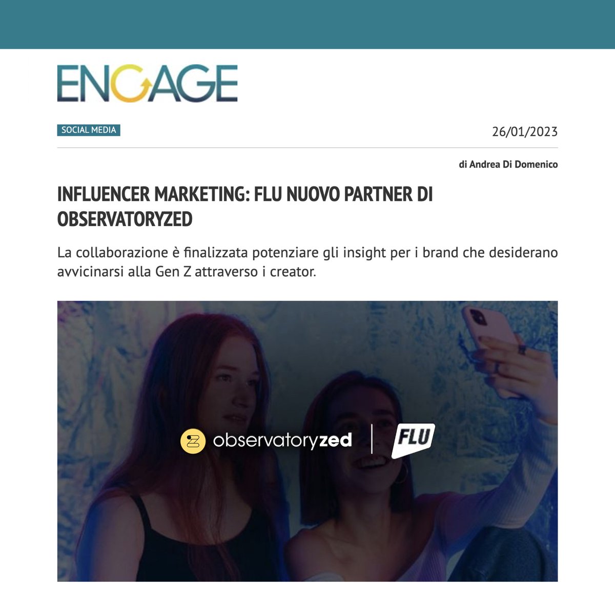 #FLU entra a far parte di #ObservatoryZed: una partnership nata per potenziare gli insight per i brand che desiderano avvicinarsi alla #GenZ attraverso l’#InfluencerMarketing. Scopri di più su <a href="/Engage_Magazine/">Engage</a>! creationdo.se/oz-flu