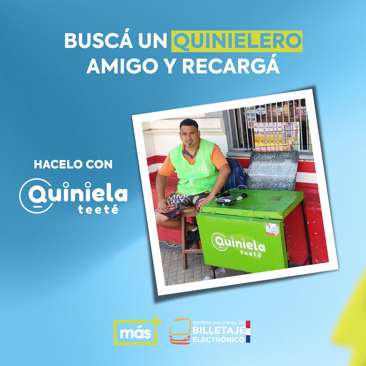 mastarjetapy's tweet photo. Un Quinielero amigo siempre está cerca para salvar el apuro 🤝🏻🫶🏻 Recargá tu #MásTarjeta en cualquier puesto de #QuinielaTeete 🔝💪🏻🍀

#BilletajeElectrónicoPY #TransportePúblico #recarga #punto #tarjeta #app https://t.co/PSpM2n2dR0