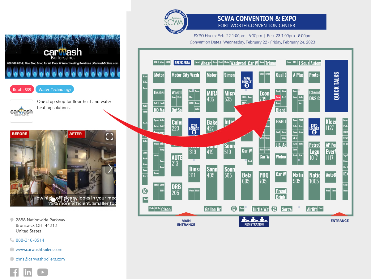 Meet us in Fort Worth Texas at booth 839 for the South West Car Wash Show. Stop in and see our new addition!
The 2023 SCWA Convention &amp; EXPO - February 22-24, 2023 at the Fort Worth Convention Center is the first Big Car Wash Show of 2023.
scwa2023.expofp.com/?carwash-boile…