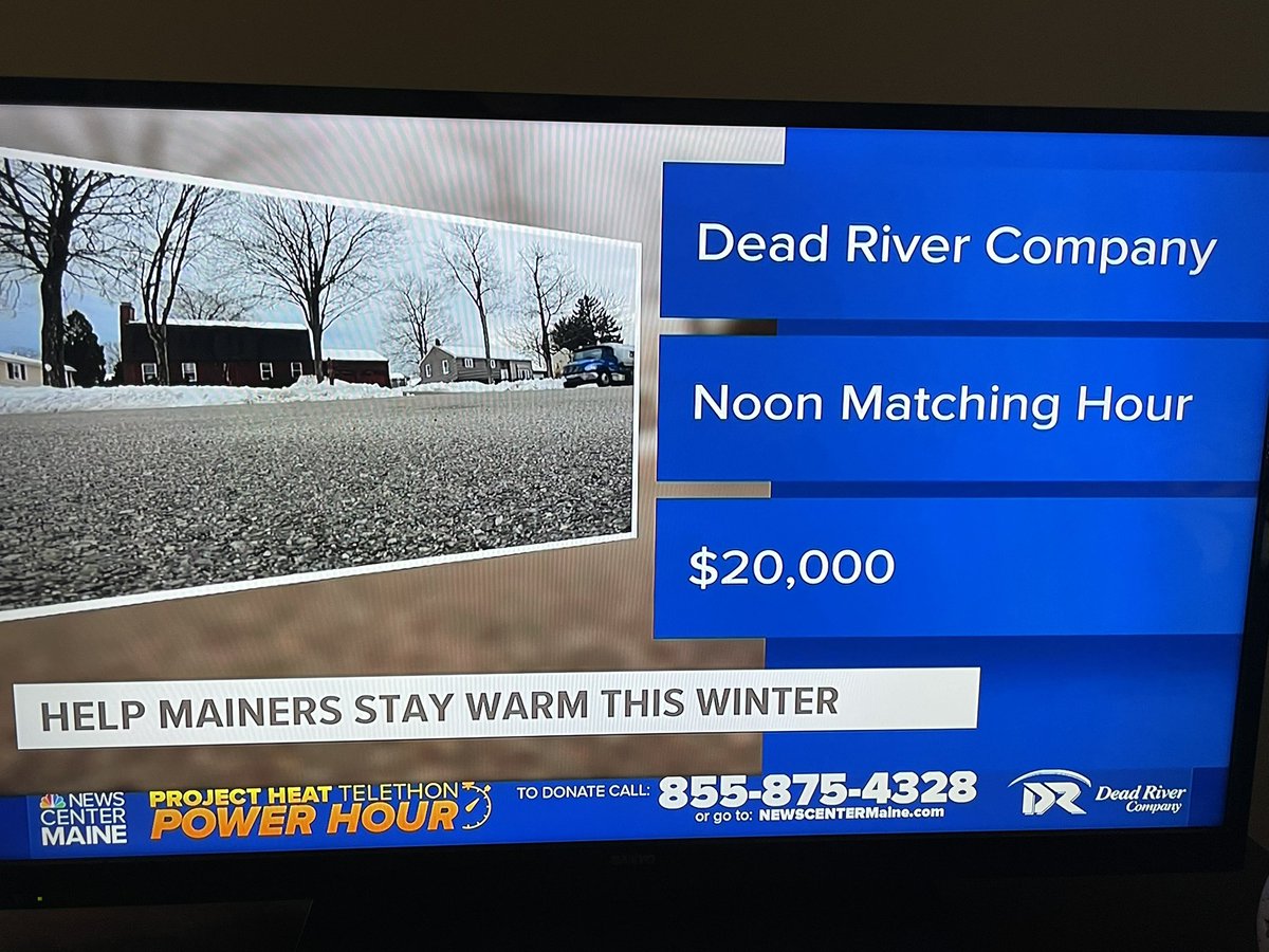KimCharland's tweet photo. It’s Power Hour time! All donations are doubled thanks to Dead River Company who is matching up to $20,000 this hour! @newscentermaine #ProjectHeat Let’s go,Maine - time to raise some money! https://t.co/0ePvTWwCdw
