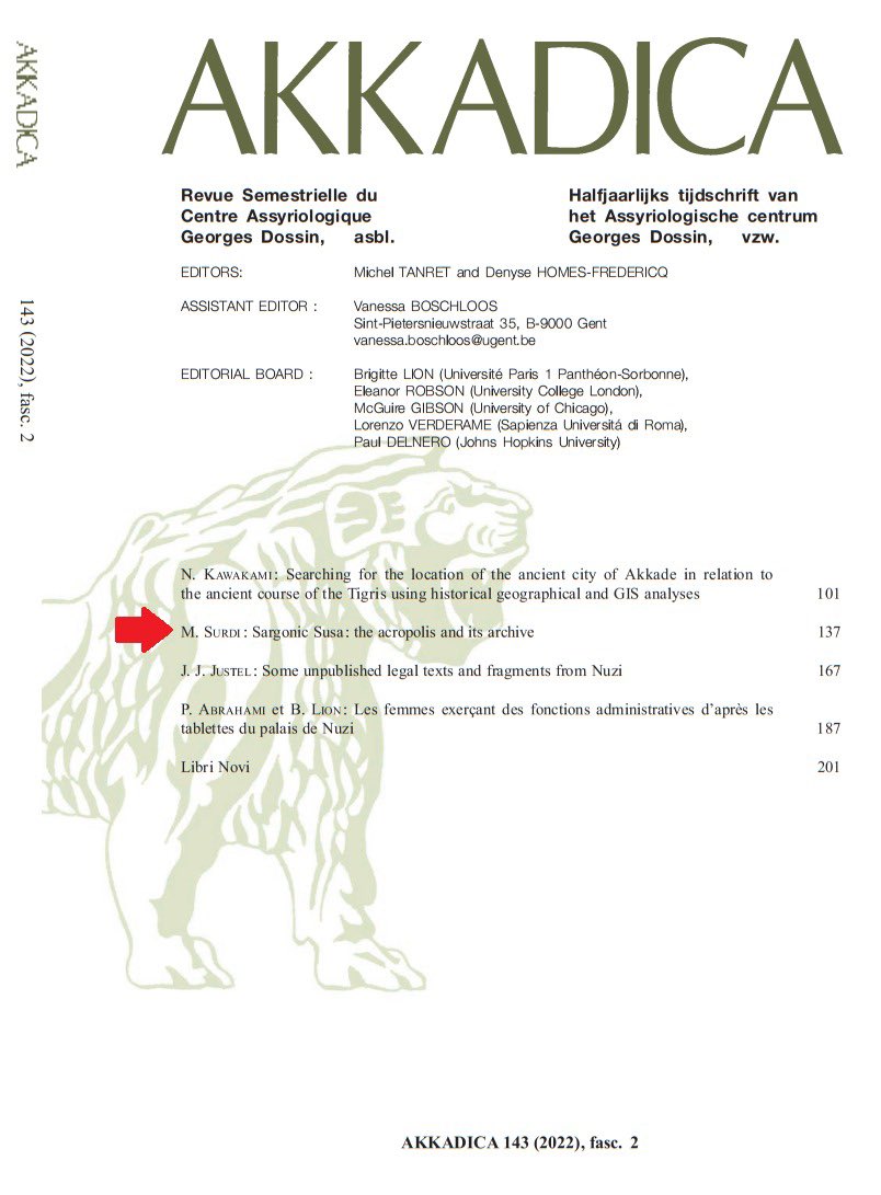 assyr_u's tweet photo. Mirko’s study on Sargonic Susa is out! Check the latest volume of Akkadica! Congrats @MirkoSurdi https://t.co/TVjSAMvZRR