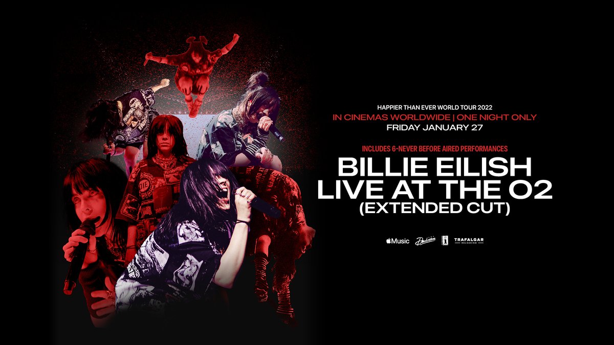 “Billie Eilish: Live At The O2 (Extended Cut)” is in theaters for one night only tomorrow, January 27th. Experience the film in cinematic 4K with <a href="/Dolby/">Dolby</a> Atmos sound (where available) and relive Billie’s tour on the big screen. Final tickets available at billieattheo2.com