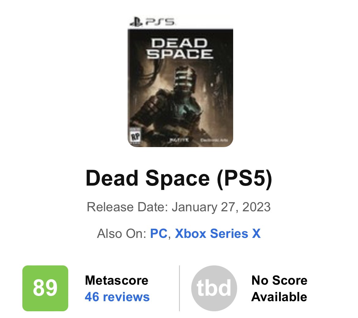 GermanStrands on X: Dead Space Remake with an 89 on Metacritic right now  👀🔥. #PS5   / X