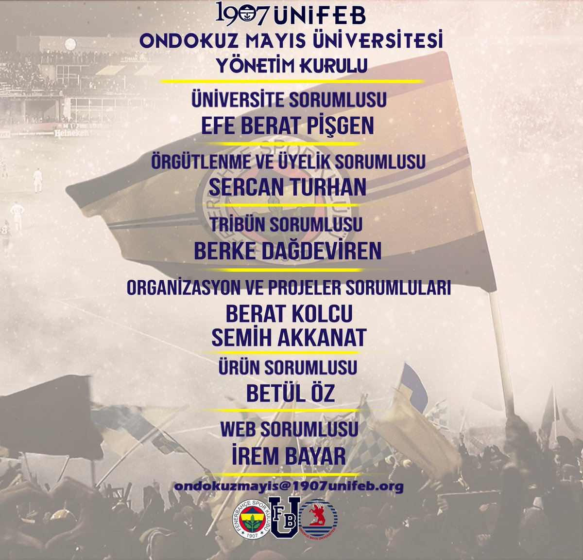 UFBOndokuzMayis's tweet photo. 1907 ÜNİFEB Ondokuz Mayıs Üniversitesi örgütlenmesi olarak yapılan toplantılar sonucu yönetim kurulumuz aşağıdaki gibi şekillenmiştir. https://t.co/jgRmeVicAT