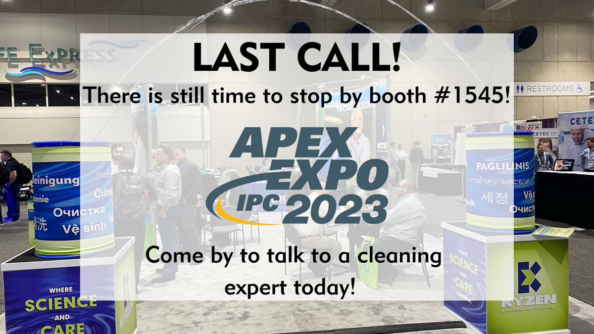 KYZENCorp's tweet photo. Be sure to stop by booth #1545 today to get your chance to talk to a cleaning expert! You don't want to miss this! #IPCAPEX https://t.co/auYZl0bxtQ