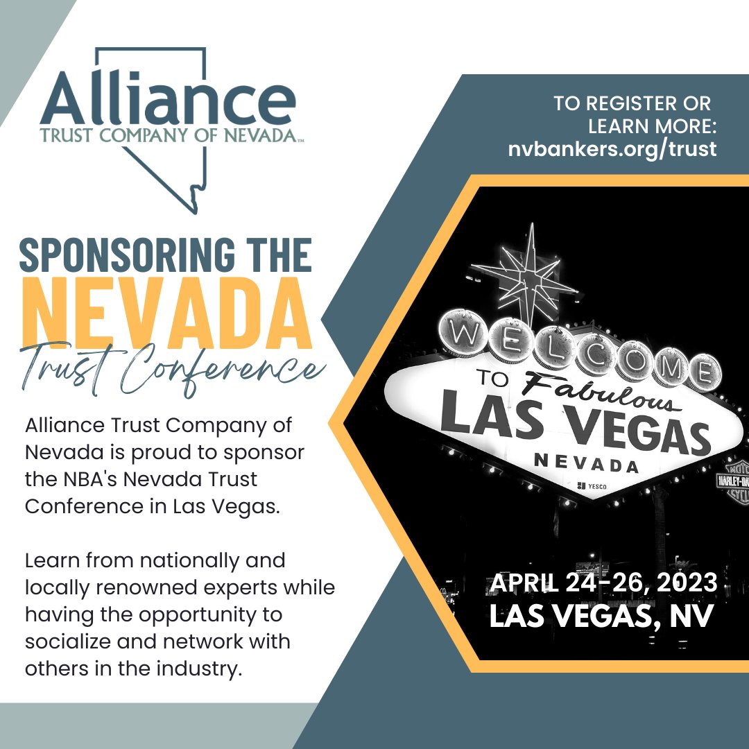 We are proud to sponsor the Nevada Trust Conference this year! Join us in Las Vegas this April. Register and learn more: bit.ly/3kJlxA3 #nvbankers #nevadatrust #trustandestate #wearenevada