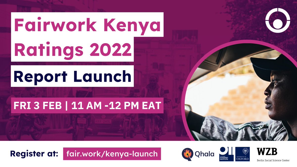 TowardsFairWork's tweet photo. What’s it like to be a part of Kenya's #GigEconomy ? What does the #FutureOfWork look like?🇰🇪🚗

Learn more at the #FairworkKenya Report Launch for 2022

🗓️3rd Feb @ 11AM EAT

Register now at https://t.co/hI9DZX4Tgj and stay tuned to learn more about our speakers! https://t.co/9LR8BfWGd8