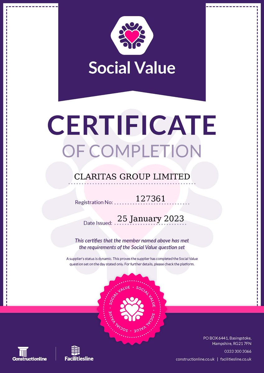 Three new certificates landed at head office this week, Constructionline Gold, Constructionline Social Value and CHAS.  
We are proud that our systems and procedures continue to meet industry standards and our customers are assured we strive to continually improve.