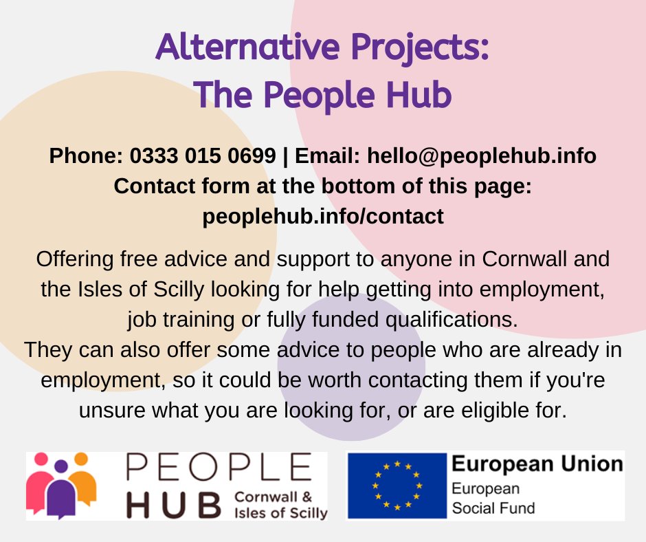 First up on our list of projects that are similar to WDW is <a href="/PeopleHubCIoS/">People Hub Cornwall</a>!

Get in touch if you are unemployed or want to retrain, but you're not sure what help is out there.

Support through the People Hub is funded until December 2023 and is funded by the European Social Fund.
